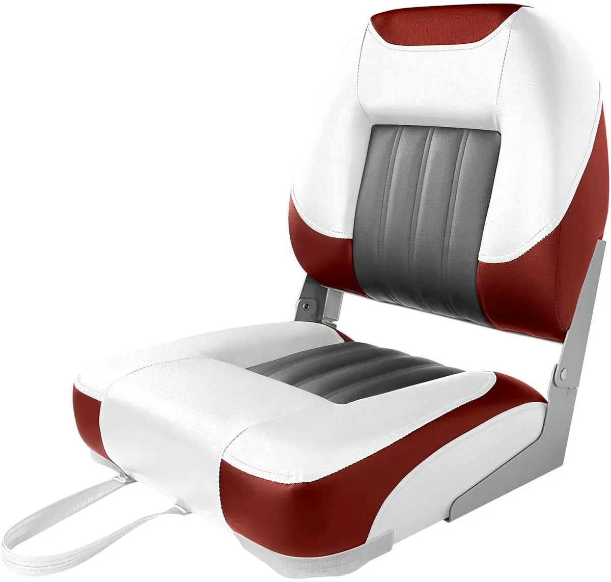 Deluxe Low/High Back Boat Seat, Fold-Down Fishing Boat Seat-White/Red