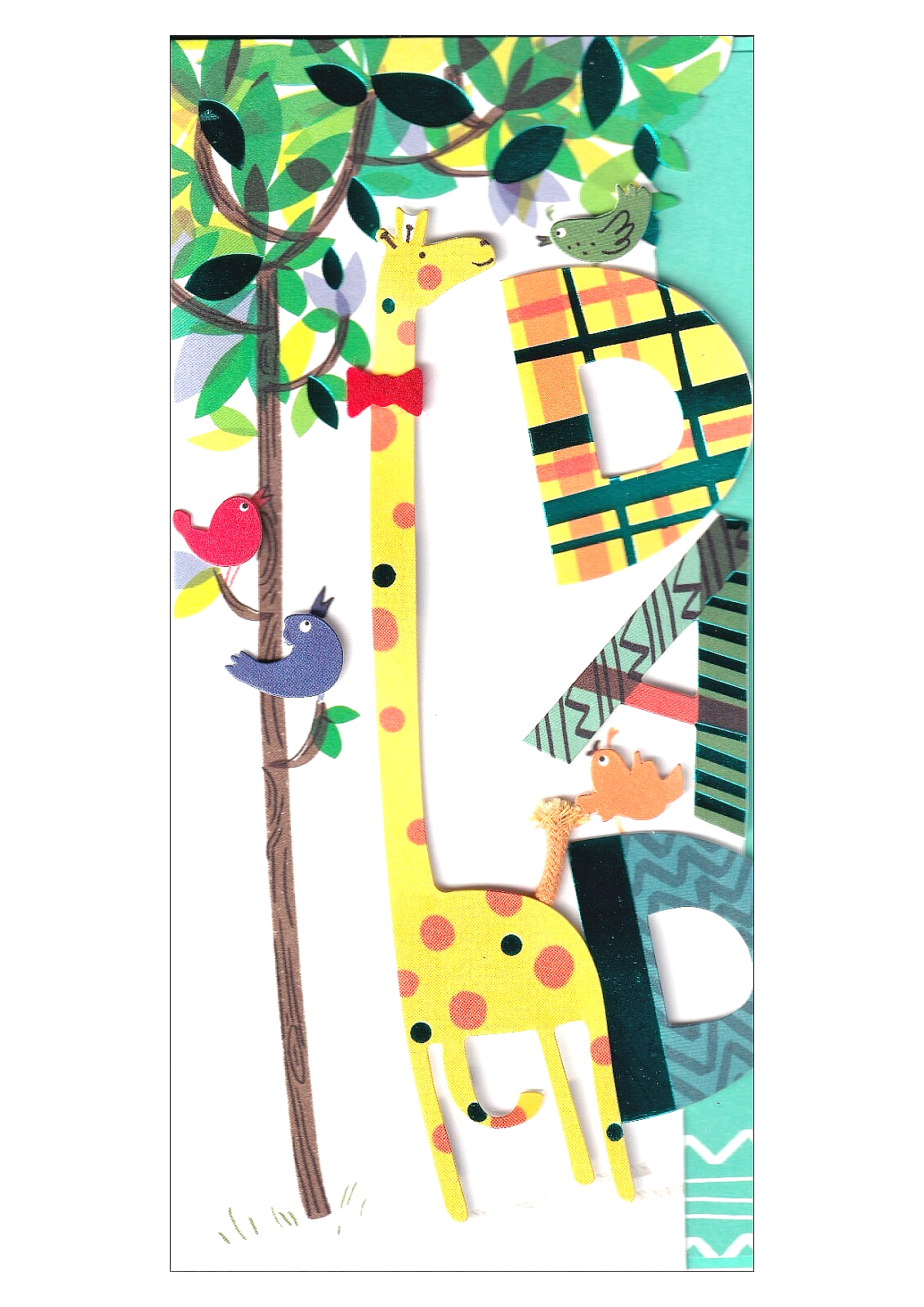 Father's Day Card Wonderful Dad Giraffe Birds Trees 3D I Look Up To You