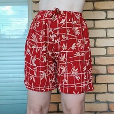 Womens Vintage 80s 90s Shorts Red Floral Bermuda High Waist Jorts Size L 14 16
