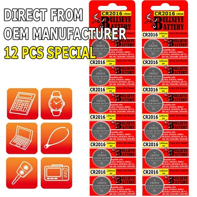 12x BULL'S EYE CR 2016 CR2016 ECR2016 LITHIUM COIN CELL Button Battery Exp 2031
