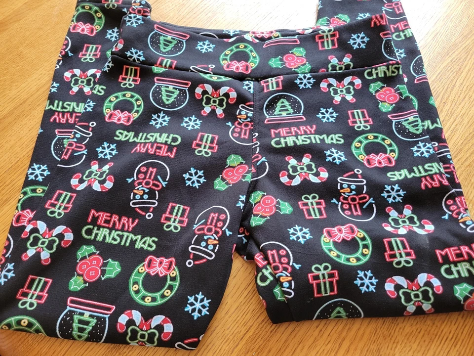 Leggings No Boundaries Navidad Vacaciones Estampado Neón Talla XL Entrepierna Elástica 28" Foto 2 de 4
