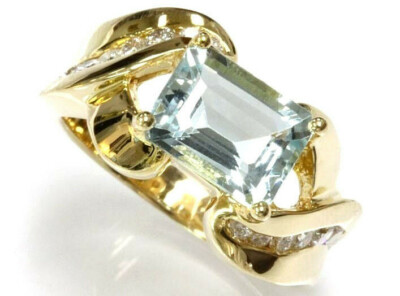 Cocktailring 2,2 ct mit natürlichem blauem Smaragd Aquamarin & Diamant 14 kt Gelbgold