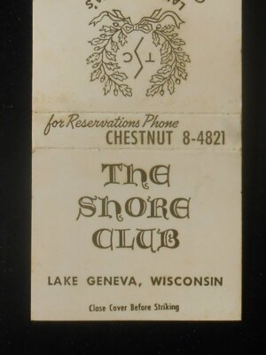 1950s The Shore Club Steak House Hotel Cocktails 804 S Lake Shore Lake Geneva WI