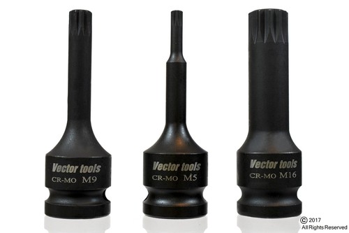 8pc 1/2" Drive Long Spline Impact Bit Socket Impact XZN Spline Socket Set - Picture 3 of 4