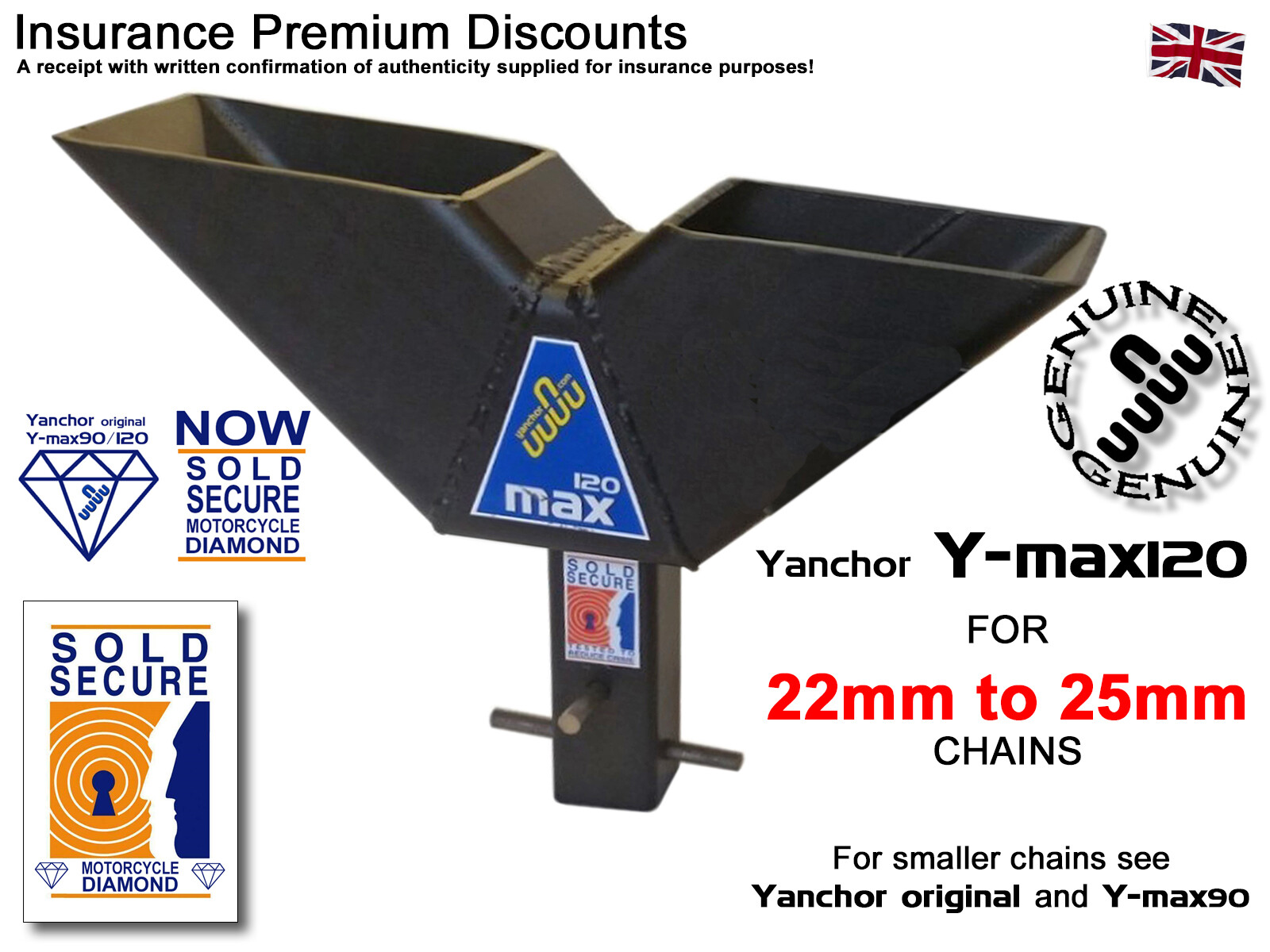 MOTORBIKE SECURITY GROUND ANCHOR- SOLD SECURE DIAMOND INSURANCE DISC - Y-max120
