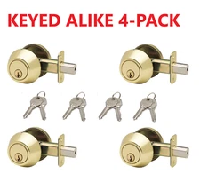 [4 Pack] Keyed Alike Deadbolts Adjustable 2-3/8" or 2-3/4",Polished Brass Finish