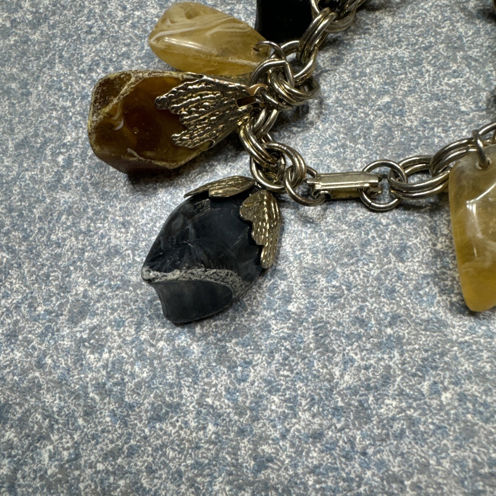 Vintage Bracelet - Rustic Leaf Pattern W Rocks - image 2