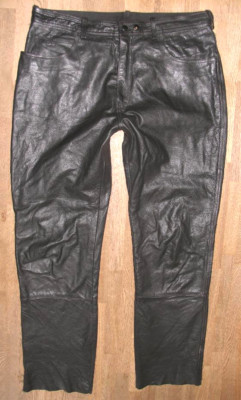 HEIN GERICKE TAKAI mens leather jeans biker leather trousers in black approx W37 / L32