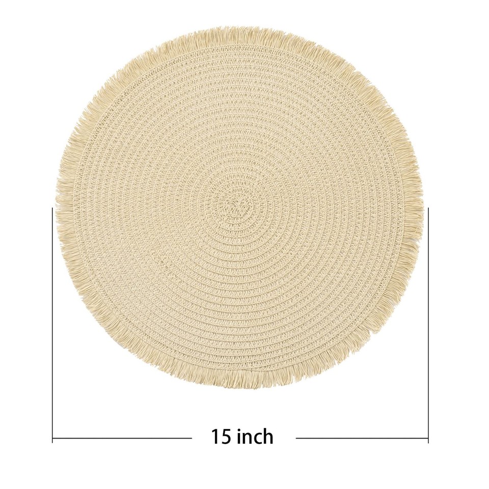 Paper Round Braided Placemats Set of 6 for Dining Tables 15 Inch Heat