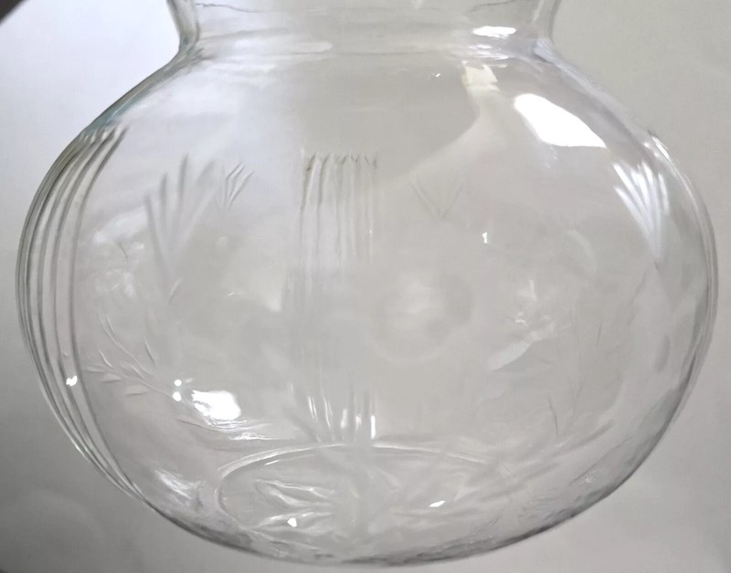 Art Deco Glass Ceiling Light Shade 5in Cut Glass Etched Flowers 3in Fitter Vtg