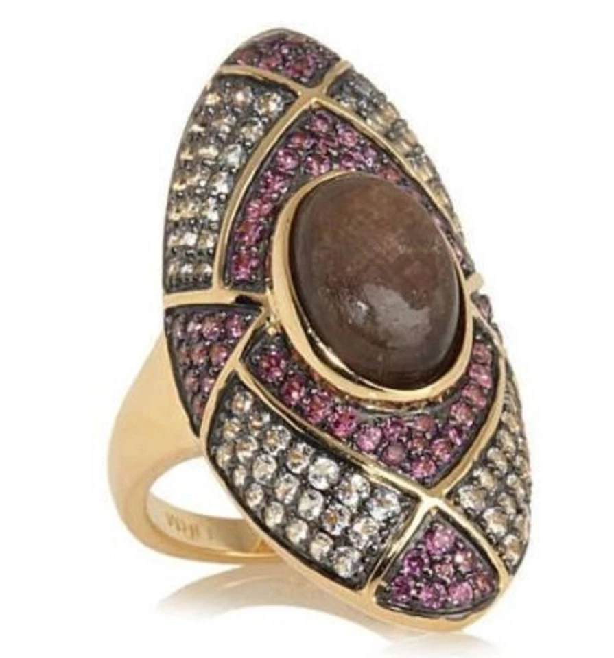 RAREZAS Anillo Chapado en Oro Plata Chocolate Zafiro Piedras Preciosas 10 $740 Foto 3 de 4