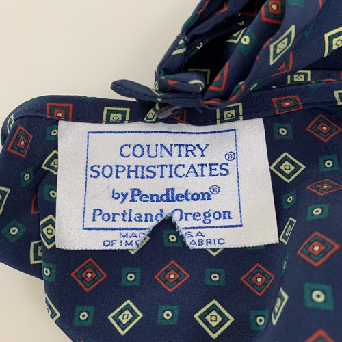 Pendleton Size 24W Blouse Vintage Button Accent Collar Bandana Blue Geometric - 第 3/7 張圖片