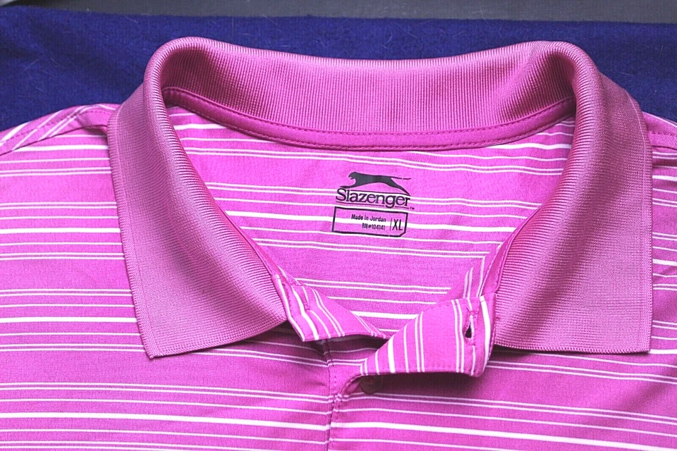 CAMISA DE GOLF SLAZENGER Hombre Talla XL Rosa Blanco Rayas Poliéster Manga Corta Foto 4 de 4