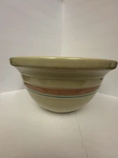 VTG 1970s Roseville Pottery Ohio Pink/Blue Stripe Mixing/Ovenproof Bowl 6 QT.