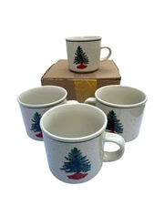 Set Of 4 Folkcraft Holiday Christmas Tree Stoneware Discontinued Earthenware
