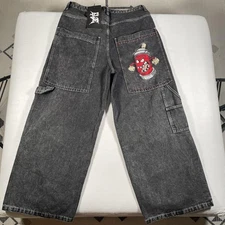 Gloe Jeans Mens 36x31 Black Spray Can Wide Leg Streetwear Rave Jnco Skate Y2K