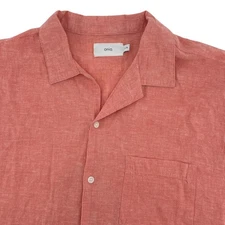 ONIA Mens L Large Camp Shirt Short Sleeve Coral Linen Blend Button Down Casual