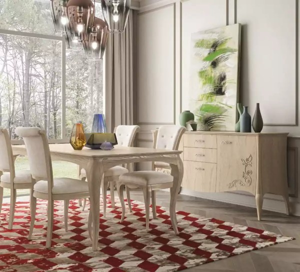 Esszimmer Set 6Tlg. Esstisch 4X StüHle Sideboard Gruppe Garnitur Beige-image