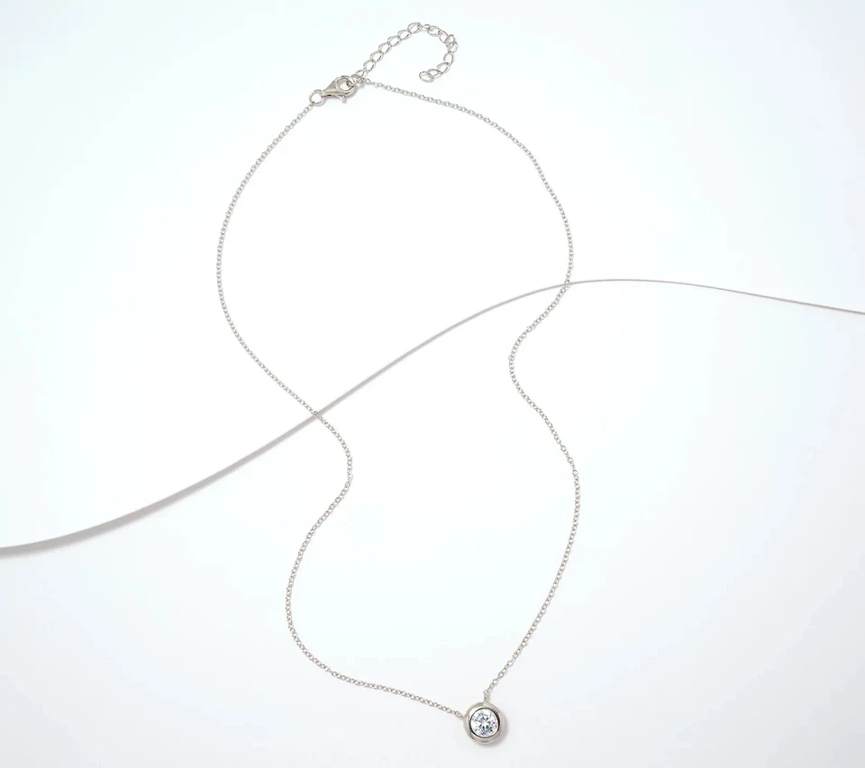 Diamonique Sterling Silver Boxed Bezel Necklace & Stud Set - Image 2 of 2