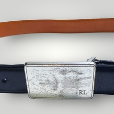 POLO RALPH LAUREN BLACK DRESS BELT DISTRESSED SILVER BUCKLE ITALIAN LEATHER 36