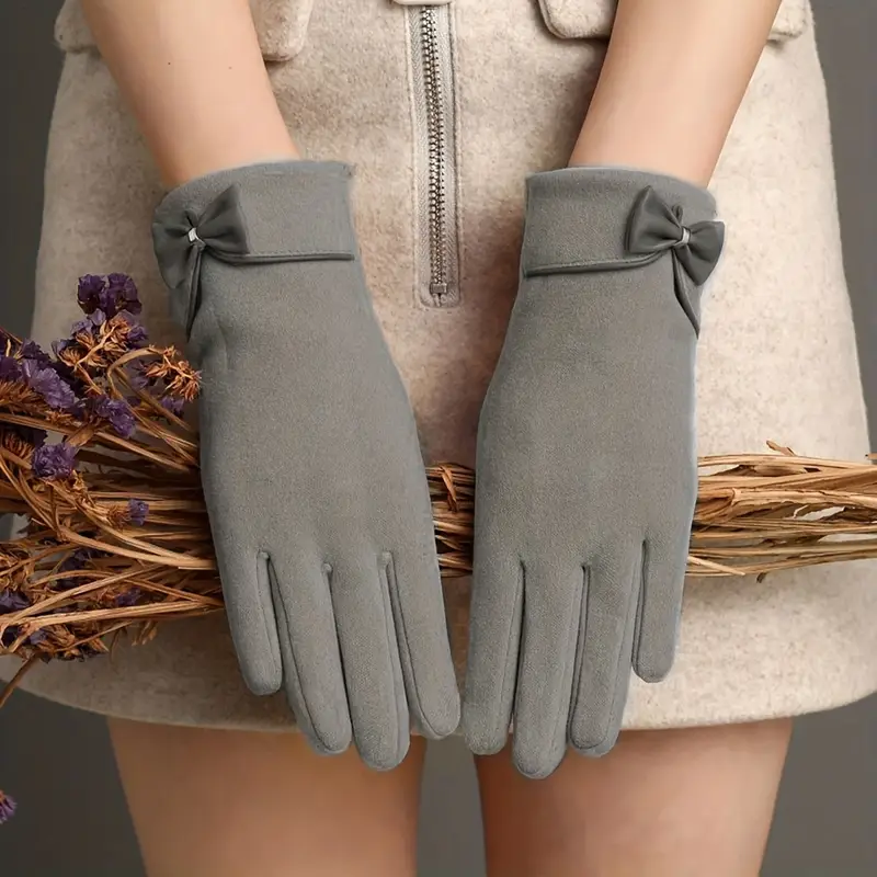 Women's Cute Bowtie Winter Warm Wool Touchscreen Gloves Warm Fleece Gloves Gifts