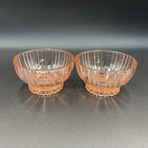 Anchor Hocking Vintage Old Cafe Pink Depression Dessert Cups Set of 2 Glass