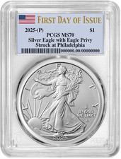 2025 (P) $1 American Silver Eagle First Eagle Privy PCGS MS70 - FDOI Flag Label
