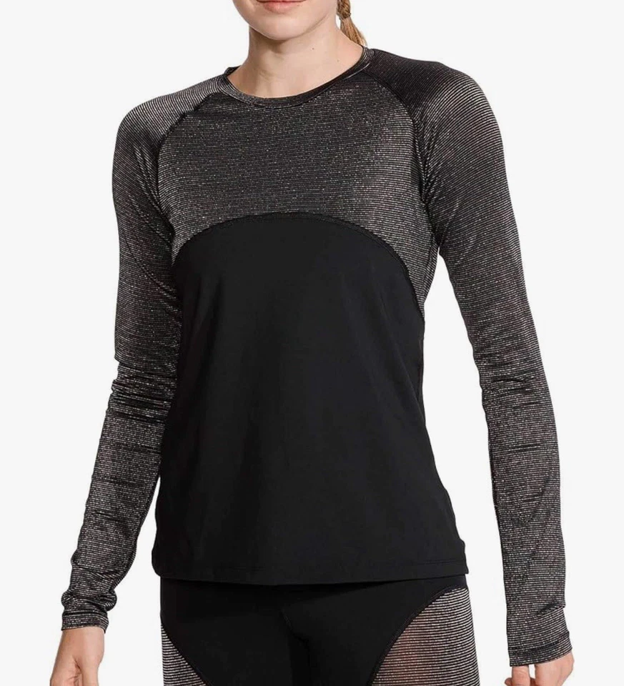 Nike Pro Warm Longsleeve Metallic Top Womens Size Medium Black Gold Fleece Lined - Image 2 of 4