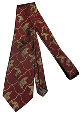 ROBERT TALBOTT Men's Burgundy Silk Tie Woven Jacquard Mallard Ducks  57"L/3.75"W