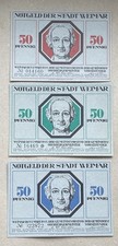 Sammlerst&uuml;ck 6 x 50 Pfennig Notgeld Stadt Weimar 1. M&auml;rz 1921, Goethe - Schiller