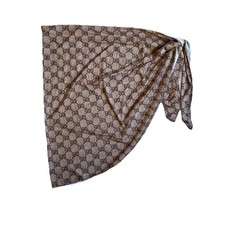 Gucci GG Swim Sarong Wrap Skirt Blue  One Sz Beach Cover Up Resort Wear Brown