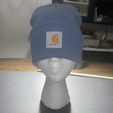Carhartt Beanie Hat Mens One Size Fits All Rib Knit Cuff Logo Blue