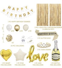 Gold Birthday Queen Tiara Crown Party Supplies Womens Birthday Decor 44 Pcs