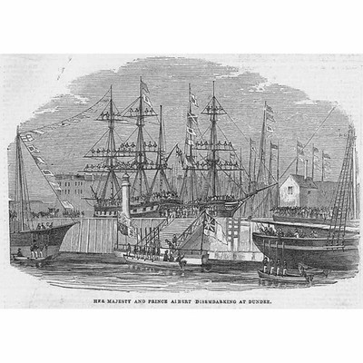 DUNDEE Queen Victoria and Prince Albert Disembarking - Antique Print 1844