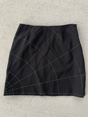 Moschino Cheap & Chic Black Mini Skirt Neon Green Stitching Y2K Designer 46/M