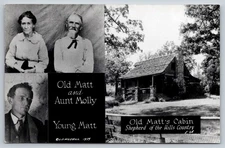 Postcard RPPC Missouri Branson Old Matt's Cabin & Aunt Molly Young Matt 1939 58K