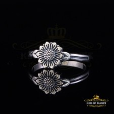 White 925 Sterling Silver Oxidize Sunflower Spilt Shank Women's Ring SZ 7