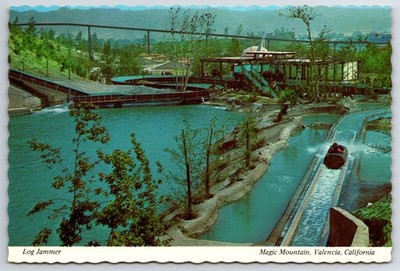 1970s Log Jammer Ride Postcard Magic Mountain Valencia CA Amusement park
