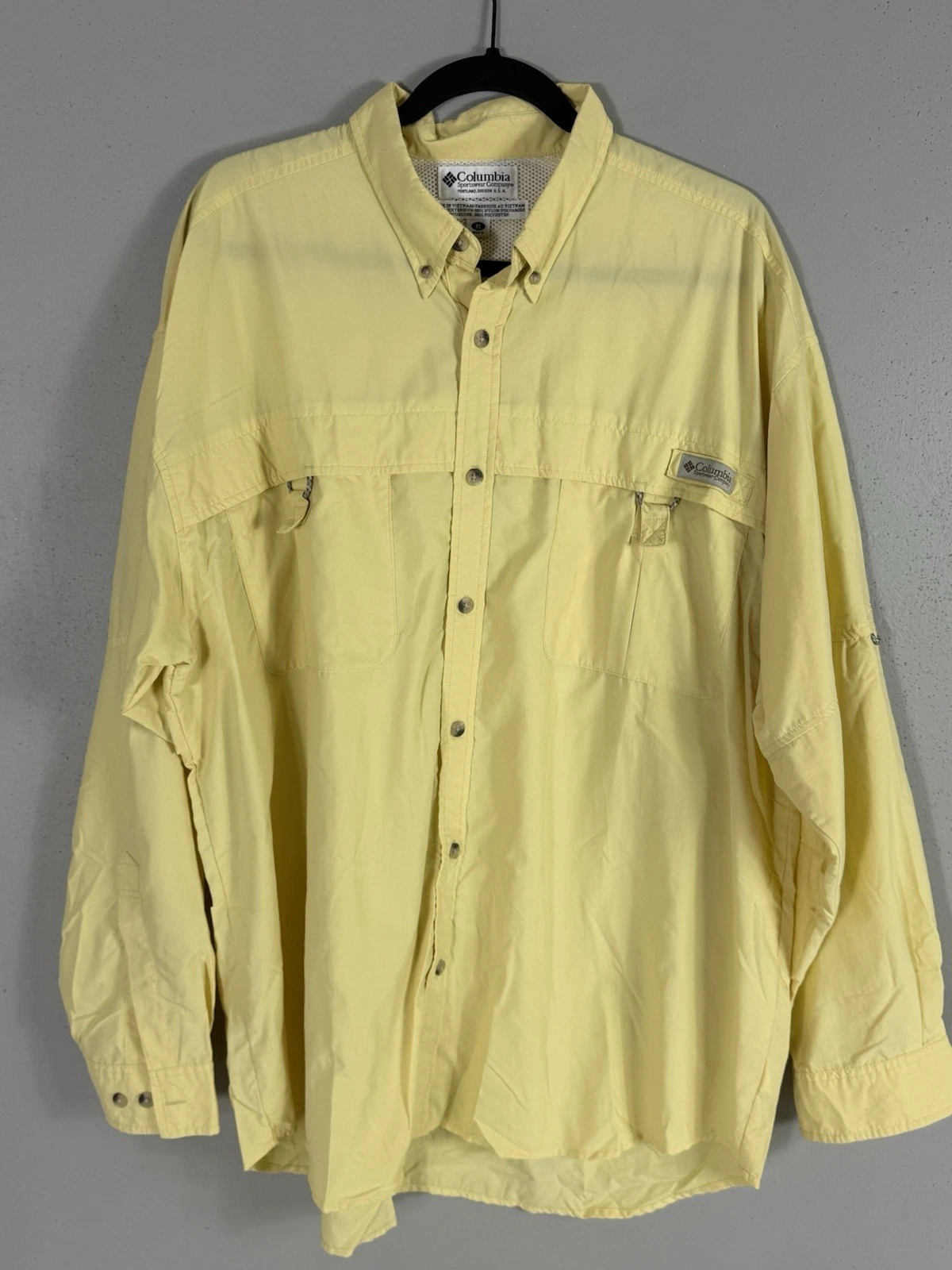 Columbia PFG Fishing Shirt Mens XL Yellow Long Sleeve Vented Nylon