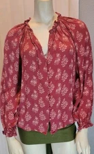 lucky brand boho peasant style blouse Cranberry Red Floral Xs