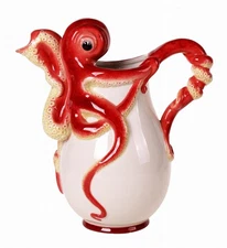 Blue Sky Clayworks 15559 Red Octopus Pitcher, 11-inch Height