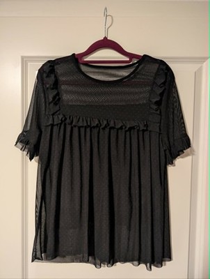 C&A Gothic Top Tshirt Gr L 42 Volant Mesh Basic Kawaii Schwarz Lolita