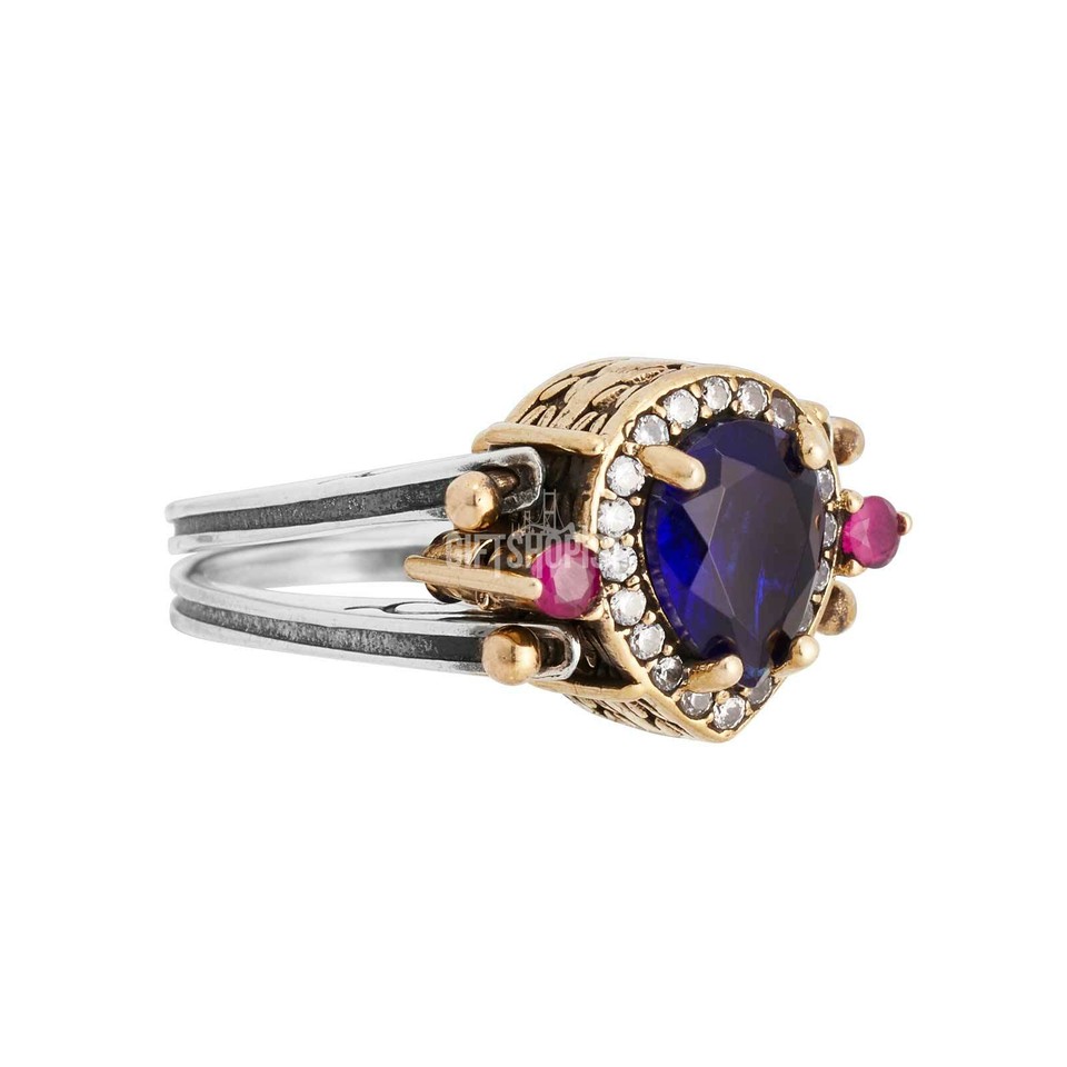 Turkish Reversible Drop Sapphire Ruby Topaz 925 Sterling Silver Ring ...