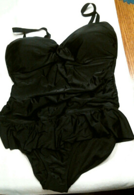Jaclyn Smith 1-Piece Side Panel Swimsuit, Black, PLUS Sizes, NWT 