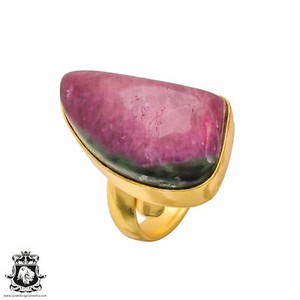 Authentic Size 6.5 - Size 8 Adjustable Ruby Zoisite 24K Gold Plated Ring GPR184