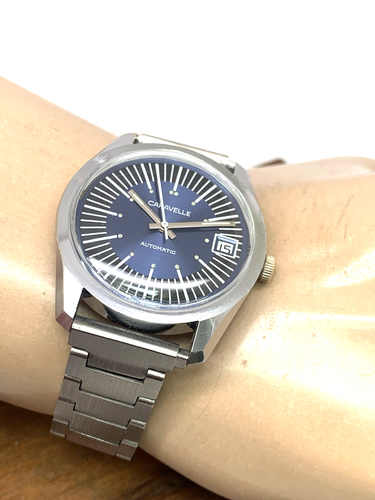 Caravelle Men's Watch 1970'S Vintage Automatic Blue Dial Date Silver Steel 36mm - Picture 4 of 13