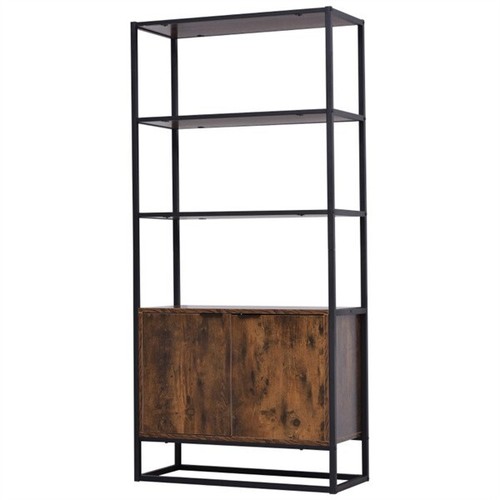 4 Tiers Shelf Book Storage Cabinet for Bedroom, Living Room, Kitchen, Brown US - Picture 3 of 6