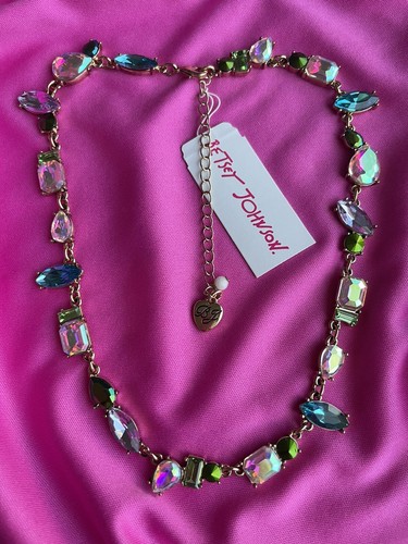 Betsey Johnson Buggin Out GLITZERNDE metallicgrün AB rosa Kristallstein Halskette - Bild 7 von 7