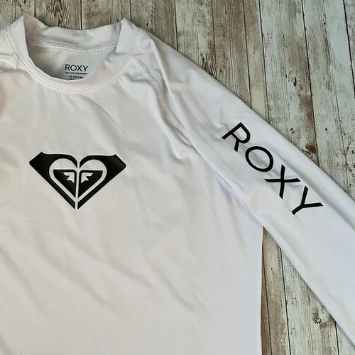 Roxy Rashguard Girls sz 14/ XL Whole Hearted Long Sleeve White Black Surf SPF50 - Picture 2 of 8