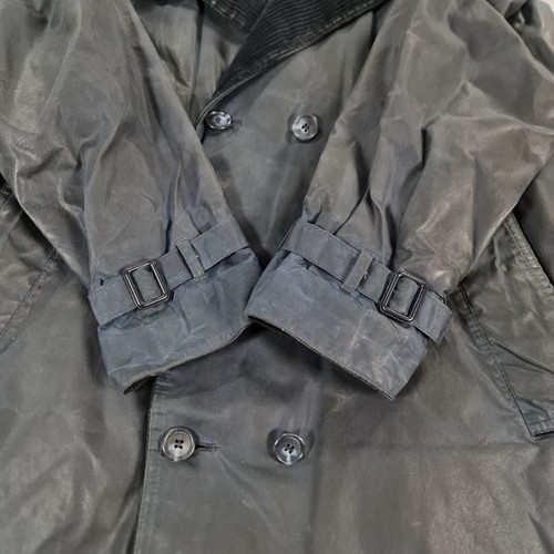 Vintage Barbour Trench Coat Mens C 36 Navy Blue A605 Waxed Double Breasted 90s - Picture 5 of 11